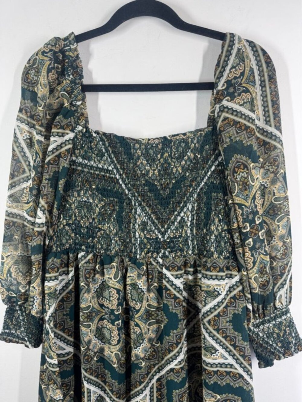 Apricot Paisley Mini Dress Green Size 6 Boho Cottagecore Festival Vacation Chic - Picture 5 of 16